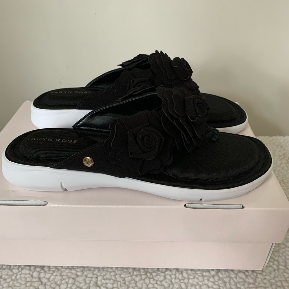 Taryn Rose Sammi Black Suede Flower Sandals